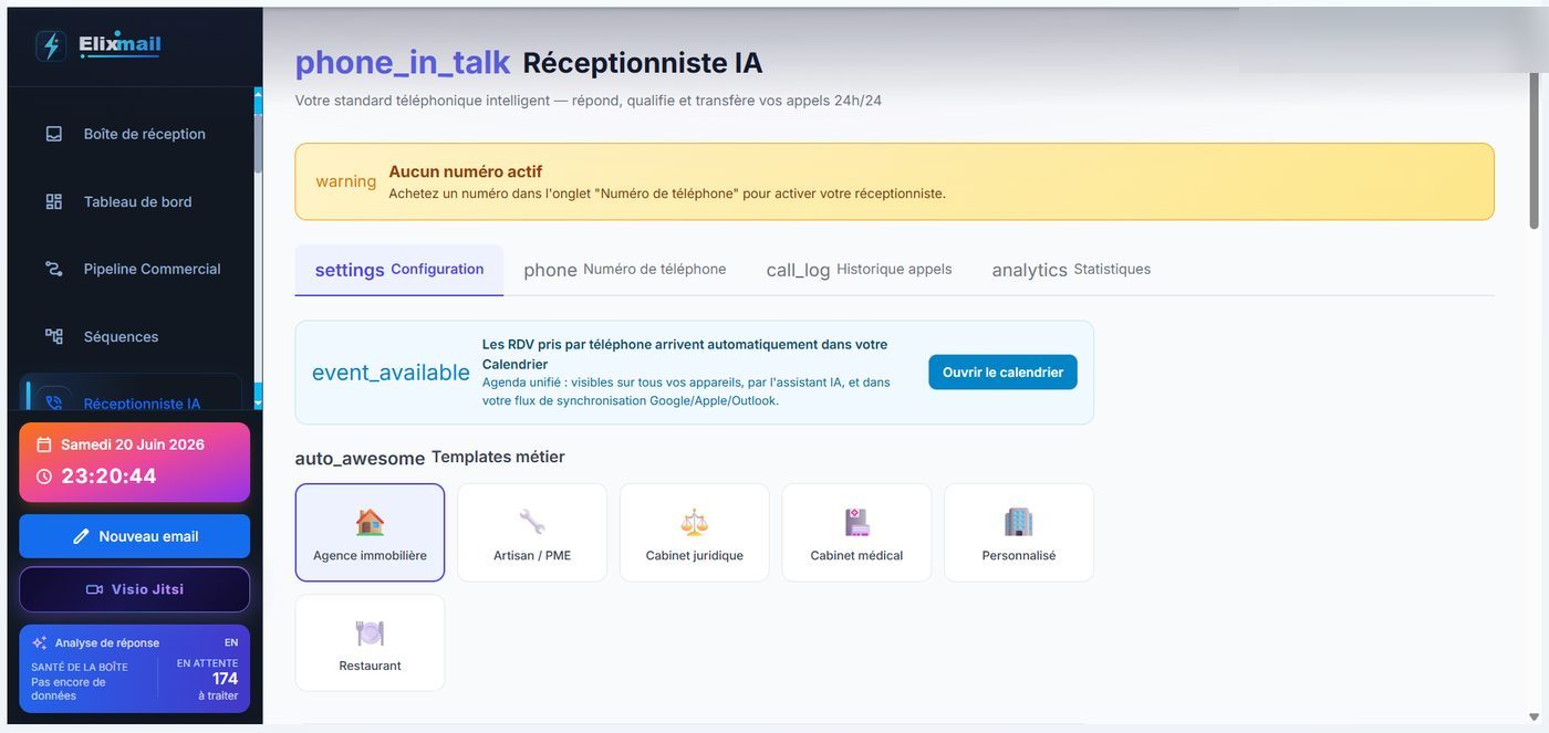 Réceptionniste IA téléphonique — Elixmail